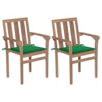 vidaXL Chaises de jardin 2 Pièces avec coussins vert Bois de teck massif