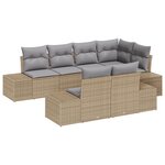 vidaXL Set de canapé de jardin 7 pièces avec coussins Beige Polyratan