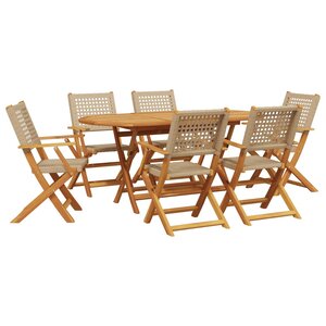 vidaXL Ensemble à manger de jardin 7 Pièces beige rotin et bois massif