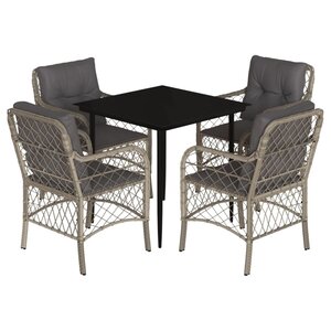vidaXL Ensemble à manger de jardin et coussins 5 Pièces gris clair rotin