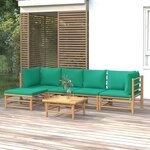 vidaXL Salon de jardin 6 Pièces avec coussins vert bambou