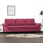 vidaXL Canapé à 3 places Rouge bordeaux 180 cm Velours