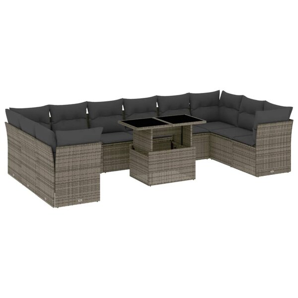 vidaXL Salon de jardin 11 Pièces avec coussins gris résine tressée