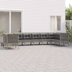 vidaXL Salon de jardin 9 Pièces avec coussins Gris Résine tressée