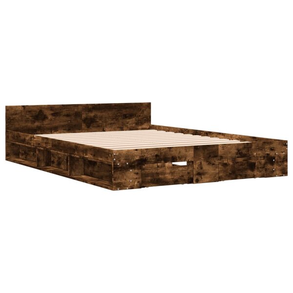 vidaXL Cadre de lit à tiroirs chêne fumé 140x200 cm bois d'ingénierie