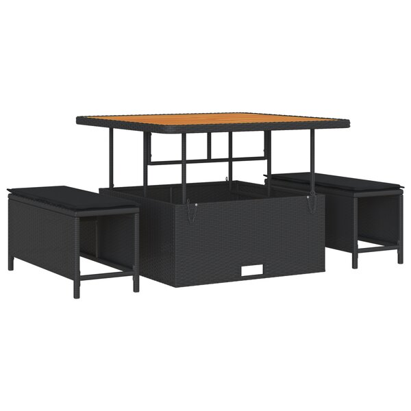 vidaXL Ensemble de salle à manger jardin 3 pièces avec coussins noir poly rotin acacia