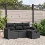 vidaXL Salon de jardin 4 Pièces avec coussins noir résine tressée