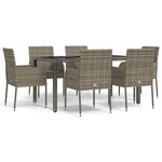 vidaXL Ensemble à manger jardin et coussins 7 Pièces gris rotin