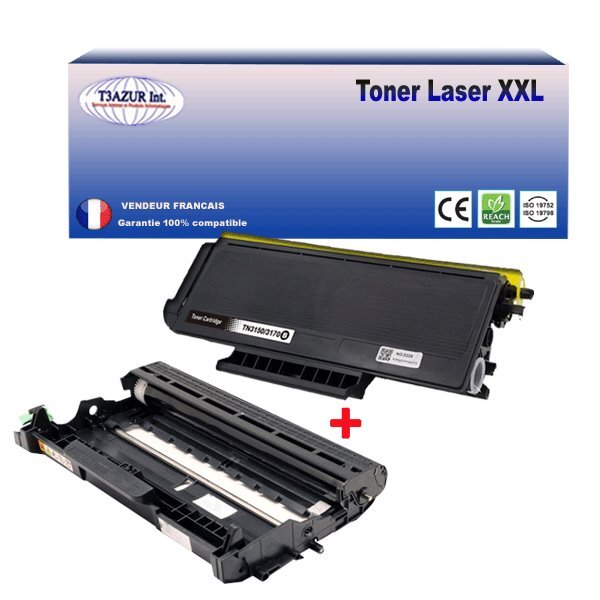 Tambour+Toner compatibles avec Brother TN3170 TN3280 DR3100 DR3200 pour Brother HL-5340D 5340DL 5280 5280D 5380DN - 8 000 pages - T3AZUR