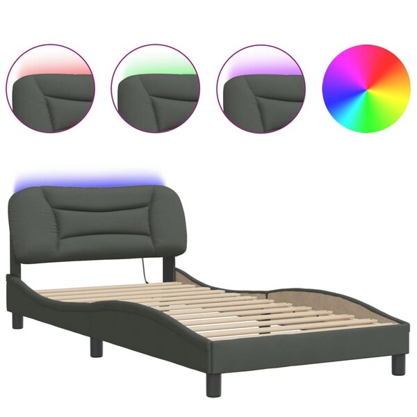 vidaXL Cadre de lit avec lumières LED gris foncé 100x200 cm tissu