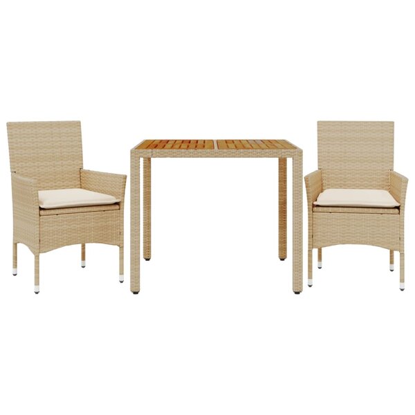 vidaXL Ensemble à manger de jardin et coussins 3Pièces beige rotin acacia