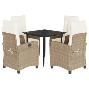 vidaXL Ensemble à manger de jardin avec coussins 5Pièces Beige poly rotin