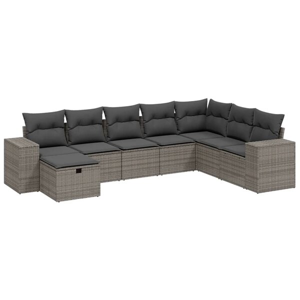 vidaXL Salon de jardin 8 Pièces avec coussins gris résine tressée