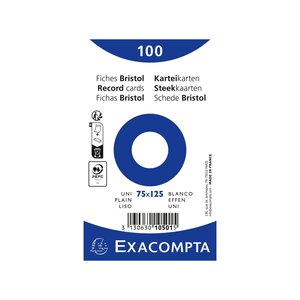 Paquet 100 Fiches Sous Film - Bristol Uni Non Perforé - 75x125mm - Blanc - Exacompta