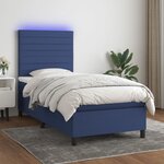 vidaXL Sommier à lattes de lit avec matelas et LED Bleu 90x200cm Tissu