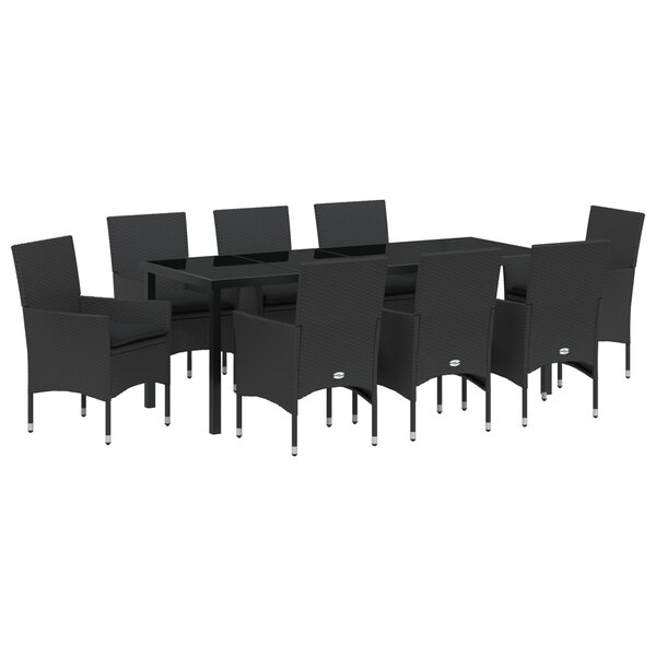 Ensemble de salle à manger de jardin vidaXL 9 pièces avec coussins poly rotin noir