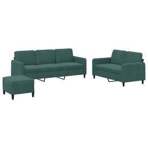 vidaXL Ensemble de canapés 3 Pièces vert foncé velours