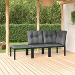 vidaXL Salon de jardin 3 Pièces noir et gris résine tressée