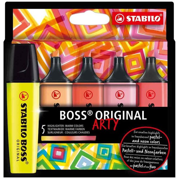Etui de 5 de surligneurs boss original arty couleurs chaudes stabilo