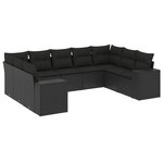 vidaXL Salon de jardin 9 Pièces avec coussins noir résine tressée