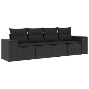 vidaXL Salon de jardin 4 Pièces avec coussins noir résine tressée