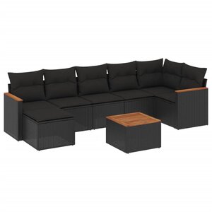 vidaXL Salon de jardin 8 Pièces avec coussins noir résine tressée