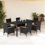 vidaXL Ensemble à manger de jardin et coussins 7 Pièces noir rotin acacia