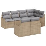 Ensemble de canapé de jardin de 7 pièces avec coussins beiges en Poly Rattan