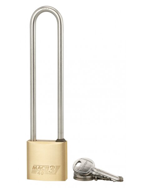 THIRARD - Cadenas à clé Mach 3  laiton  extérieur  anse haute acier  40mm  2 clés