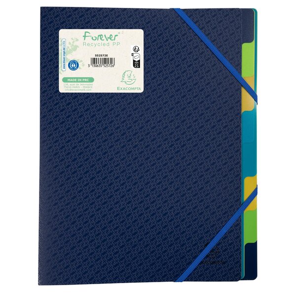 Trieur Polypropylène 3 Rabats Forever 8 Compartiments - Bleu - X 5 - Exacompta