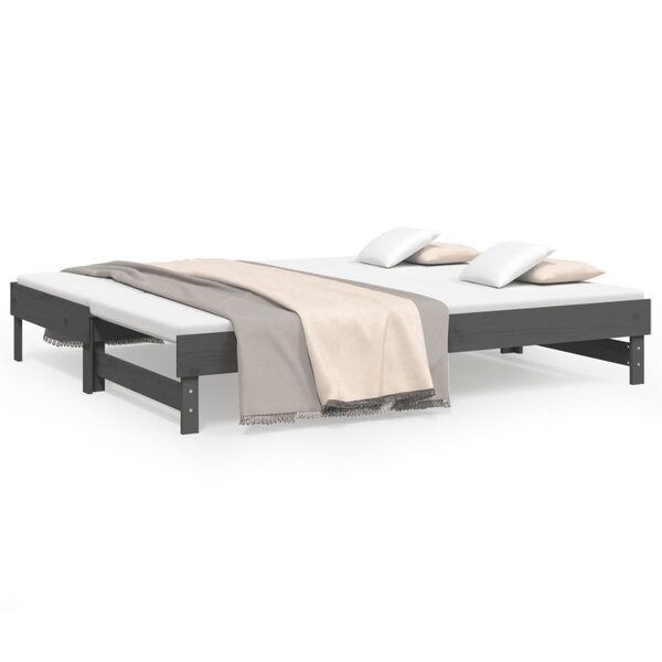 vidaXL Lit coulissant Gris 2x(90x200) cm Bois de pin massif