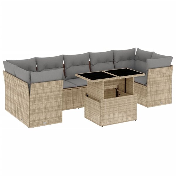vidaXL Salon de jardin avec coussins 8 Pièces beige résine tressée