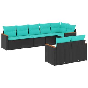 vidaXL Salon de jardin 8 Pièces avec coussins noir résine tressée