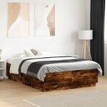 vidaXL Cadre de lit avec lumières LED chêne fumé 135x190 cm