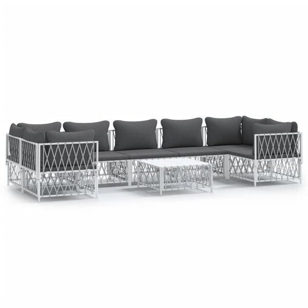 vidaXL Salon de jardin 8 Pièces avec coussins blanc acier