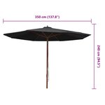 vidaXL Parasol d'extérieur avec mât en bois 350 cm Noir