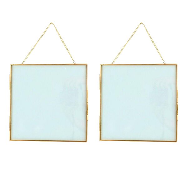2 cadres en verre vintage - carré avec chaîne métallique - 20 x 20 cm