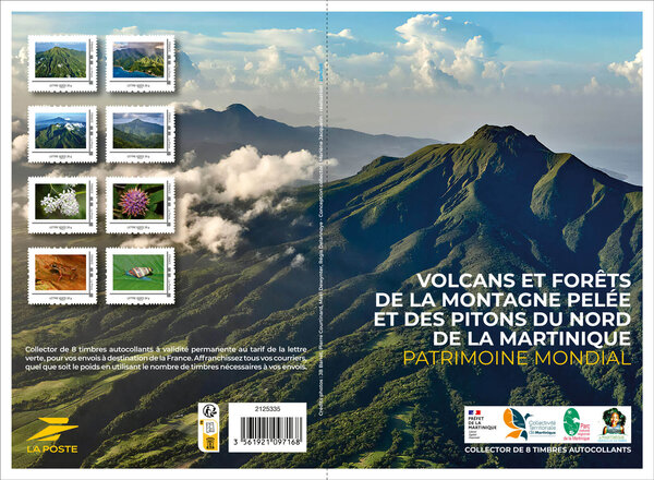 Collector 8 timbres - Volcans et forêts de la Montagne pelée et des pitons du nord de la Martinique - Patrimoine mondial - Lettre Verte