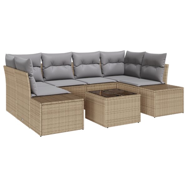 vidaXL Ensemble de canapé de jardin 7 pièces avec coussins beige poly rattan