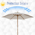 Parasol droit rond grande taille de jardin diamètre 2,5 m hauteur 2,25 m bois de bambou crème