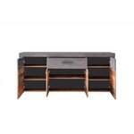 Buffet bas INDY 4 Portes et 1 Tiroir - Mélaminé bois vieilli et gris mat - 178 x 40 x 77 cm