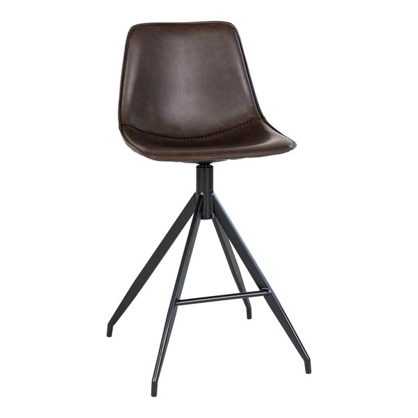 2 chaises de comptoir en cuir synthétique marron avec pieds noirs