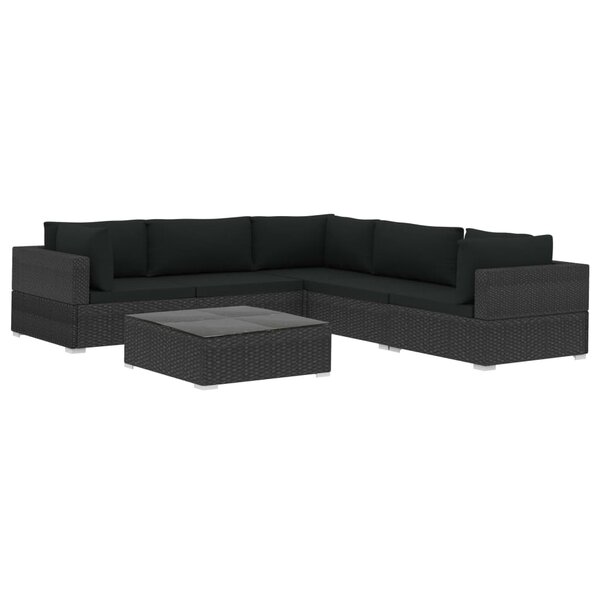 vidaXL Salon de jardin 6 Pièces avec coussins Résine tressée Noir