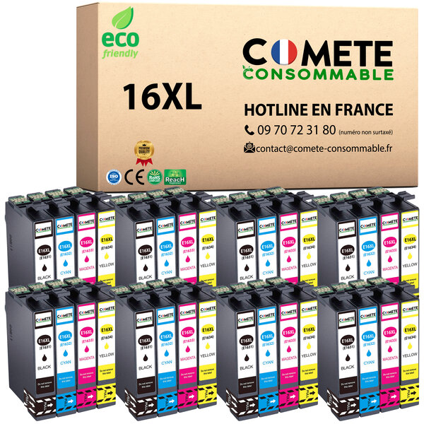 COMETE, Entreprise Française- 16XL - pack 32 Cartouches Compatibles EPSON