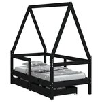 vidaXL Cadre de lit enfant avec tiroirs noir 70x140 cm bois pin massif