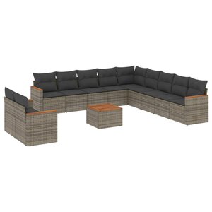 vidaXL Salon de jardin avec coussins 12 Pièces gris résine tressée
