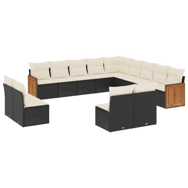 vidaXL Salon de jardin avec coussins 13 Pièces noir résine tressée