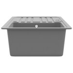 vidaXL Évier de cuisine en granite avec égouttoir réversible Gris
