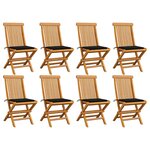 vidaXL Chaises de jardin et coussins noir lot de 8 Bois de teck massif