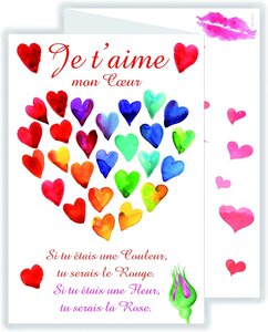 Carte Je t'aime Saint Valentin 14 février Amour I Love you + Enveloppe 12x17 5cm